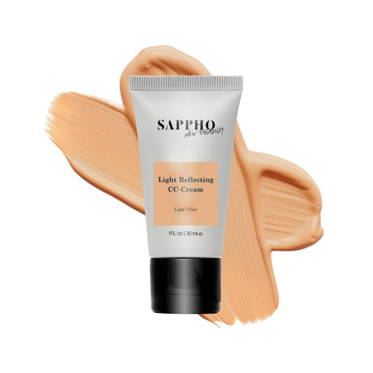 C.C. Cream - Makeup - Sappho New Paradigm - Organic_CC_Cream_Light_With_Swatch_White_Background - The Detox Market | Light