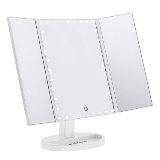 Impressions Vanity Touch Trifold XL Dimmable LED Makeup Mirror in White