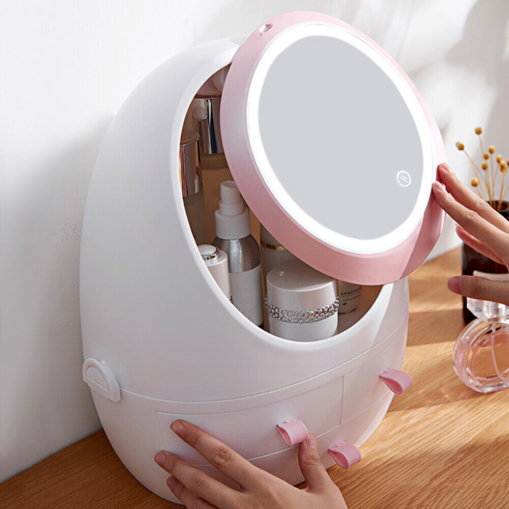 Portable Vanity LED Mirror Cosmetic Makeup Serum Organizer Caddy