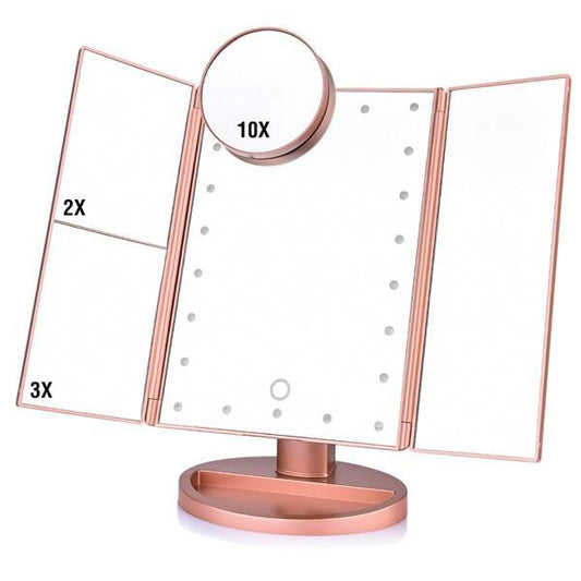 Touch Screen Folded Desktop Magnifying Mirrors with 22 LED Lights