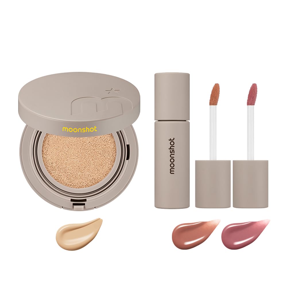 Cushion Foundation Lip Stain Set,23N Cosmic Beige+ Lip Tint 01 Uni Beige+02 Wormhole Mystery Makeup Gift Set A