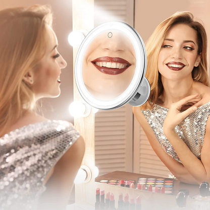 LED Vanity Bathroom 10x Magnifying Makeup Travel Mirror With Light