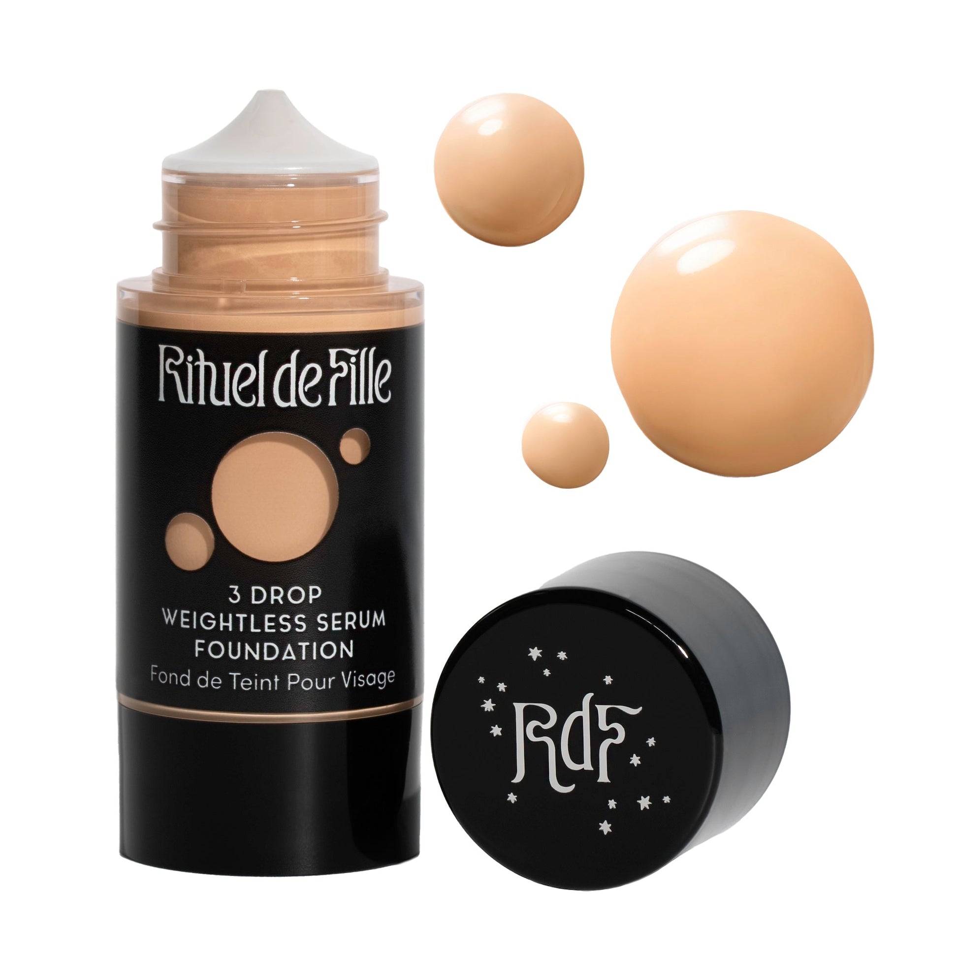 Rituel de Fille-3 Drop Weightless Serum Foundation-Makeup-DROP-130SwatchandBottleNoDropShadowSquare-The Detox Market | Potion 130 - Light medium shade for slightly gold to olive undertones