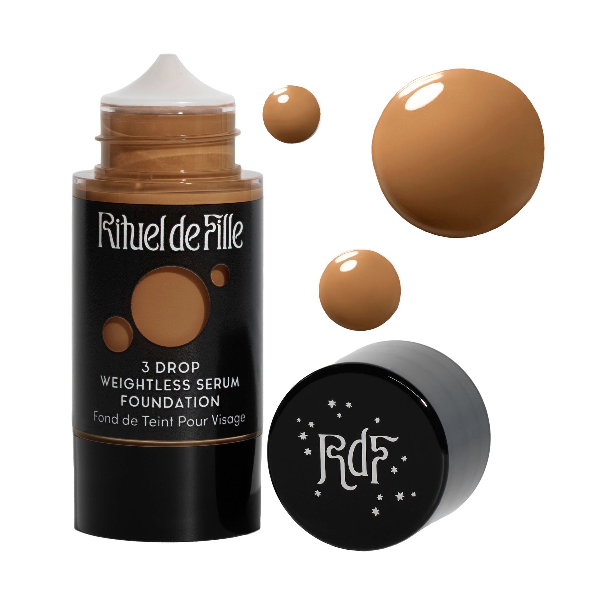Rituel de Fille-3 Drop Weightless Serum Foundation-Makeup-DROP-175SwatchandBottleNoDropShadowSquare-The Detox Market | Potion 175 - Medium deep shade for neutral to olive undertones