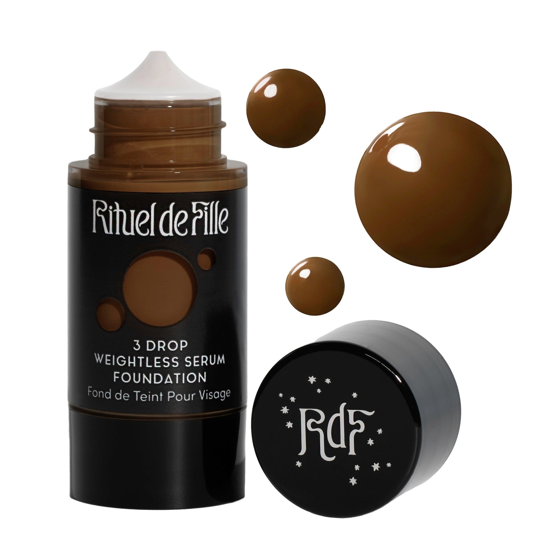 Rituel de Fille-3 Drop Weightless Serum Foundation-Makeup-DROP-190SwatchandBottleNoDropShadowSquare-The Detox Market | Potion 190 - Deep shade for gold to olive undertones