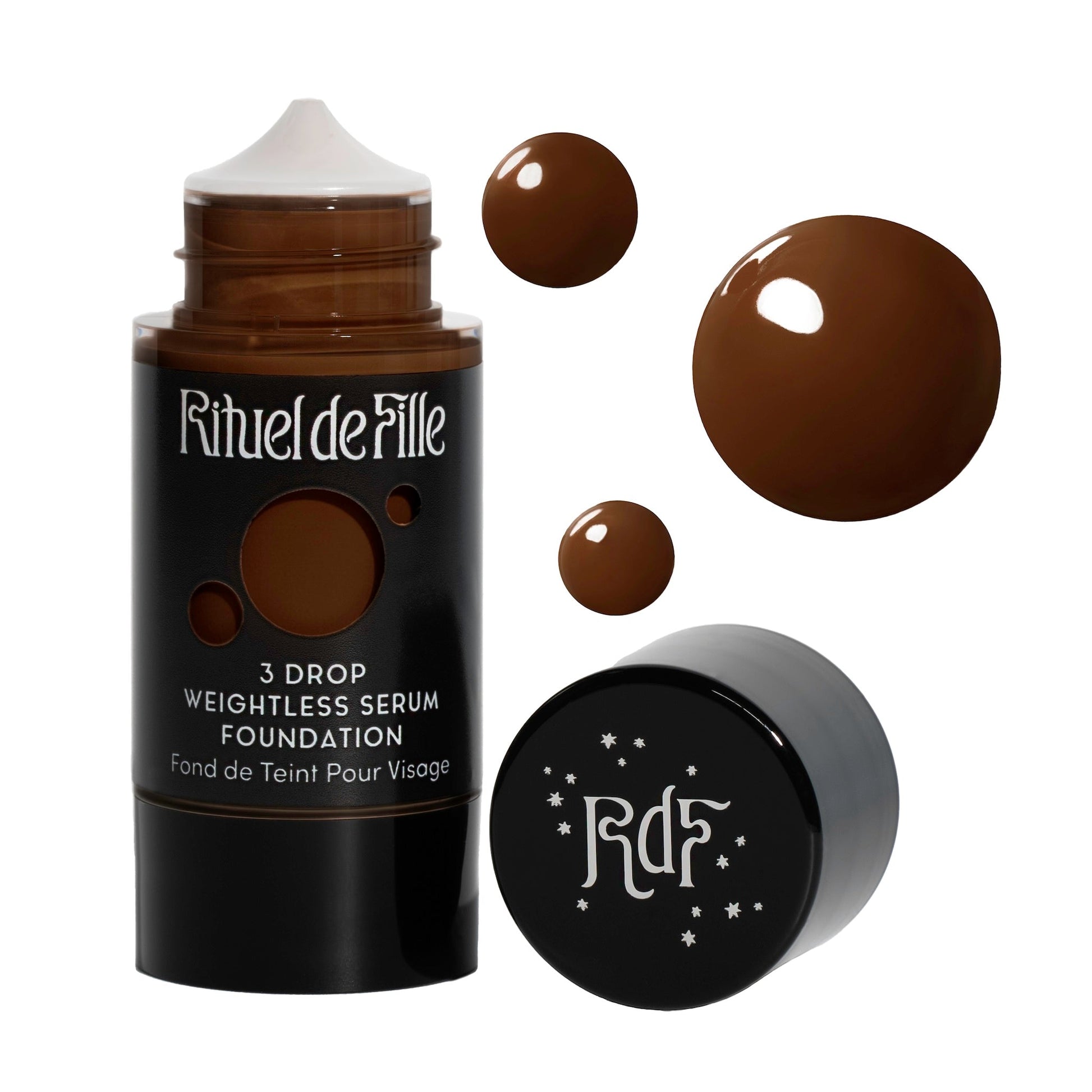 Rituel de Fille-3 Drop Weightless Serum Foundation-Makeup-DROP-200SwatchandBottleNoDropShadowSquare-The Detox Market | Potion 200 - Deep shade for neutral undertones