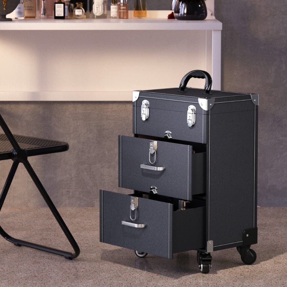 2 Drawers Portable Lockable Cosmetic Makeup Travel Case Black/Purple Makeup Organizers Living and Home Black