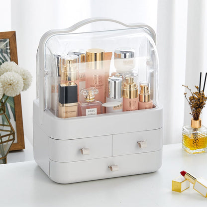 White Portable Dustproof Makeup Storage Box Makeup Organizers Living and Home 26.5cm W x 18.2cm D x 34.7cm H