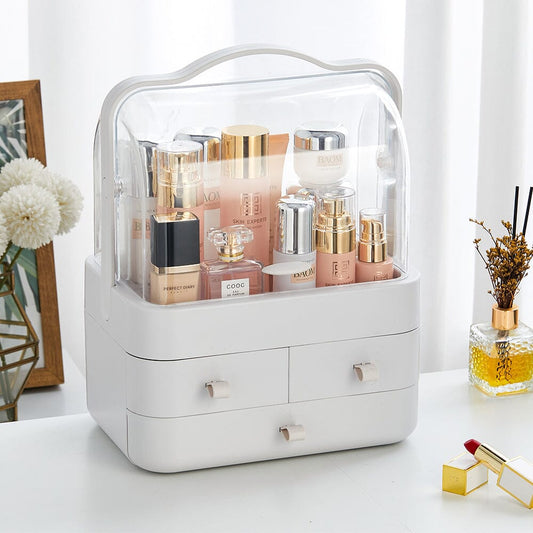 White Portable Dustproof Makeup Storage Box Makeup Organizers Living and Home 26.5cm W x 18.2cm D x 34.7cm H