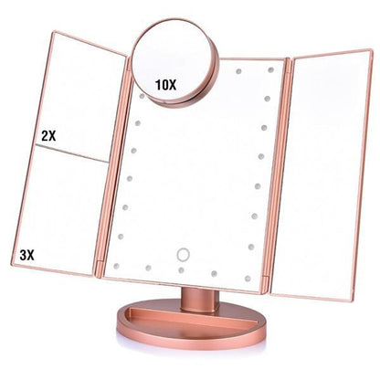 Touch Screen Folded Desktop Magnifying Mirrors with 22 LED Lights